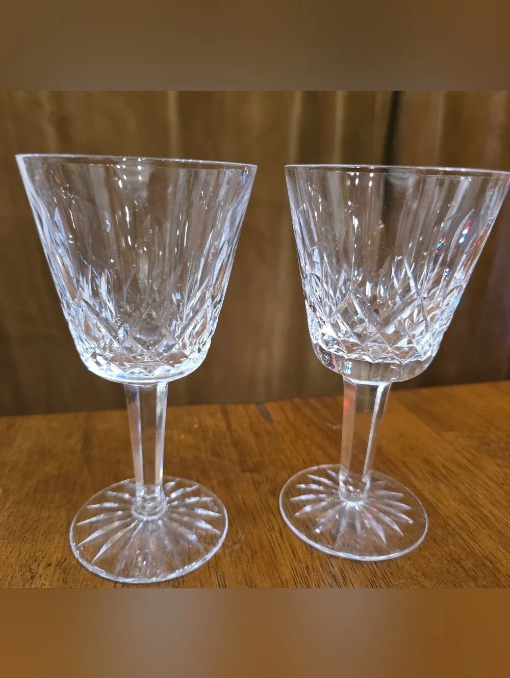 Pair of Vintage Signed Waterford Crystal Lismore Claret Wine Glasses Set of 2